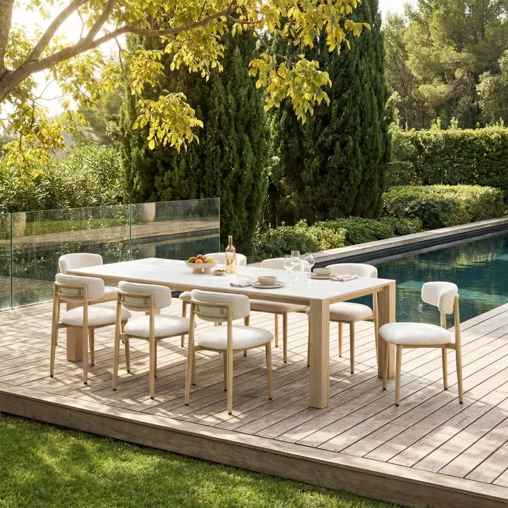 Leilani White and Brown Outdoor 90" Rectangular Sintered Stone Top Dining Table