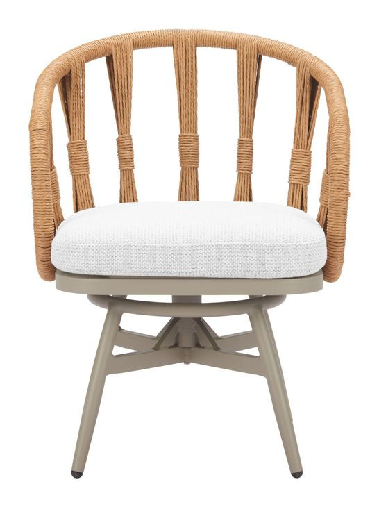 Safal White Upholstered Outdoor Swivel Dining Chair