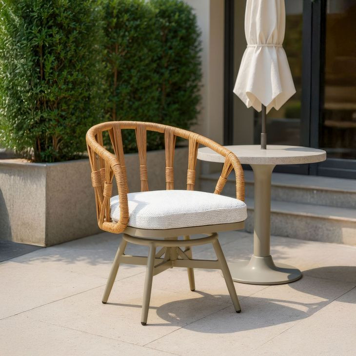 Safal White Upholstered Outdoor Swivel Dining Chair