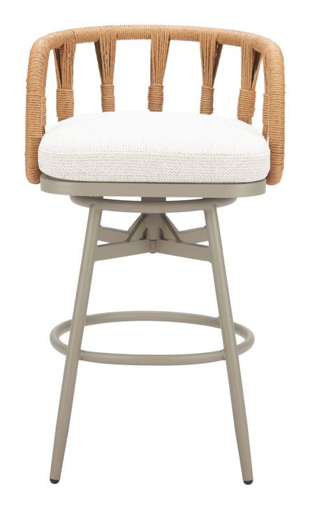 Safal White Upholstered Swivel Outdoor Bar Stool