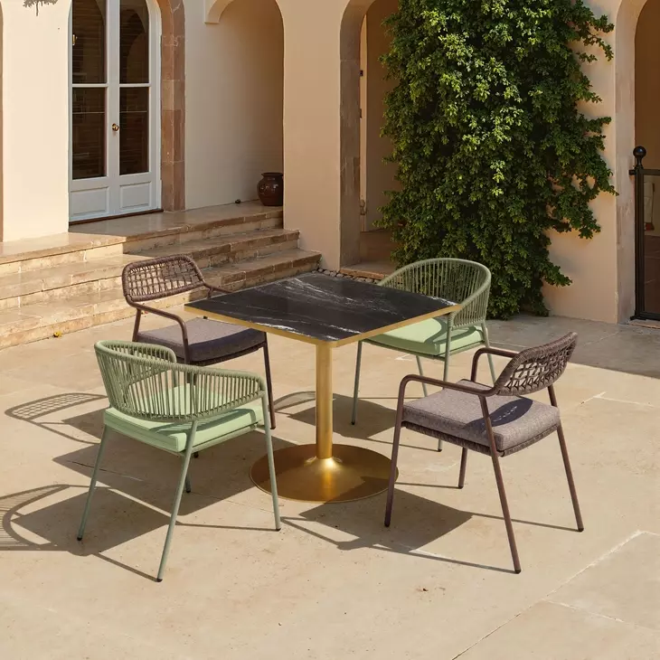 Caliza Black and Gold Outdoor 36" Square Glass Top Dining Table