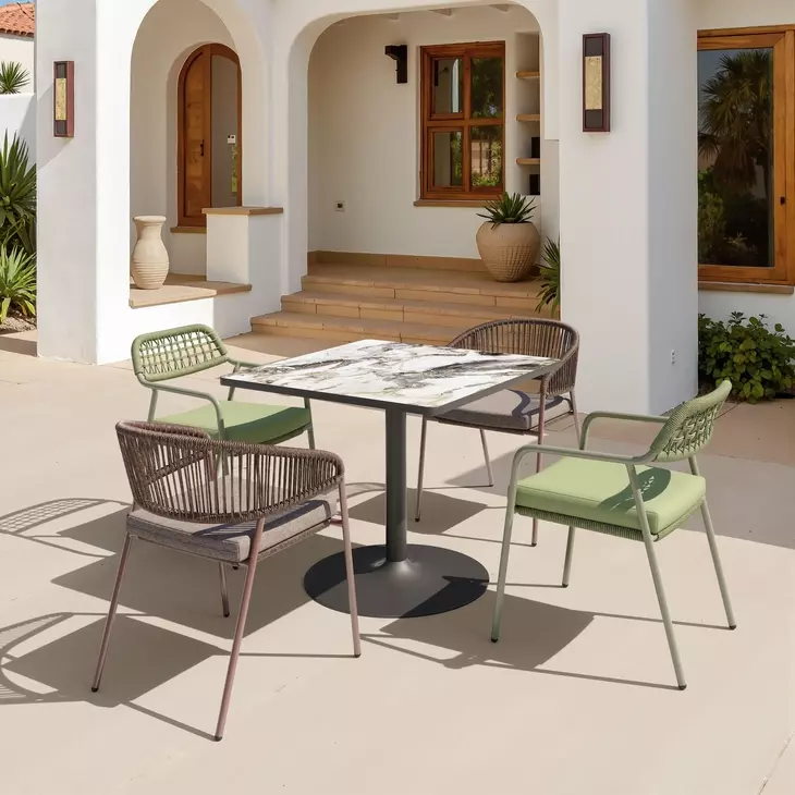 Caliza Gray and Black Outdoor 36" Square Glass Top Dining Table
