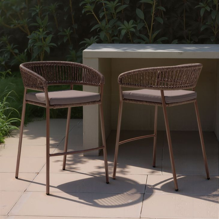 Skye Brown Upholstered Outdoor Bar Stool Set of 2
