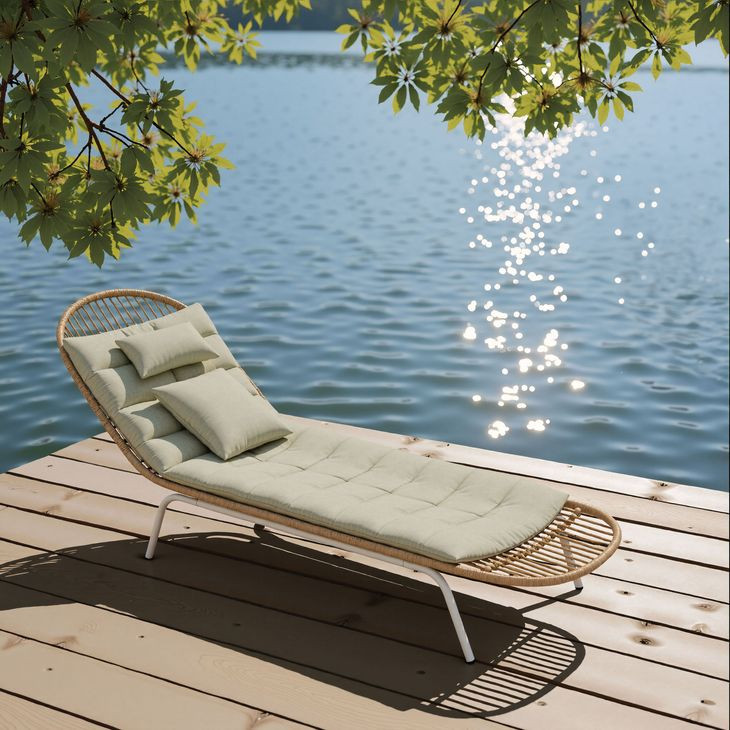 Skim Green 78" Outdoor Chaise Lounge with Pillows