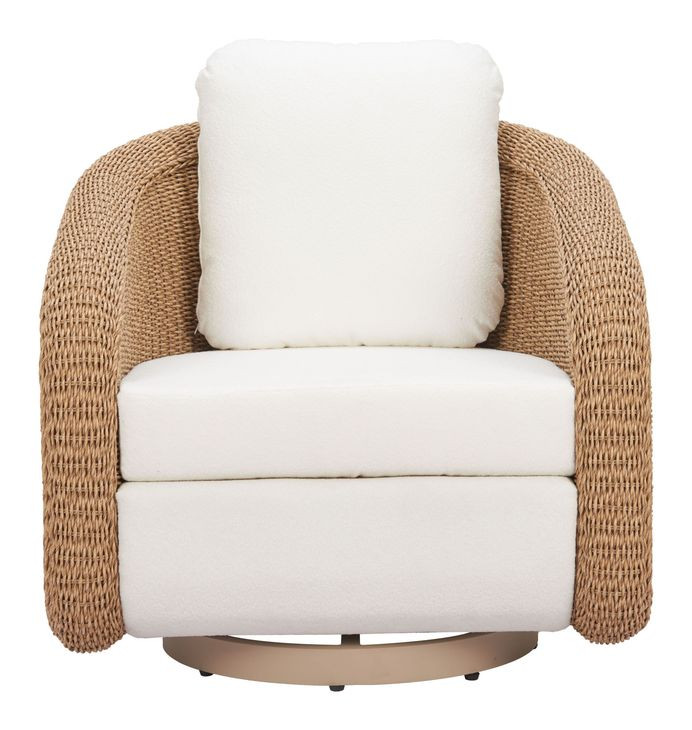 Solara Ivory Upholstered Outdoor Swivel Accent Chair