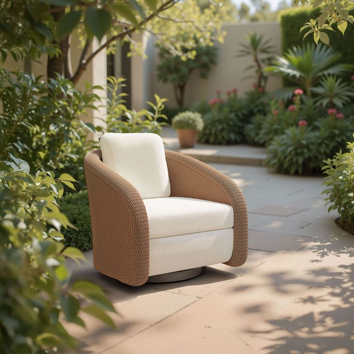 Solara Ivory Upholstered Outdoor Swivel Accent Chair