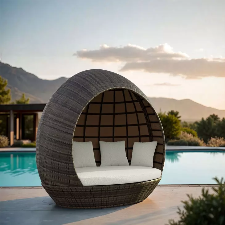 Marisol Brown and Beige Upholstered Outdoor Beach Daybed