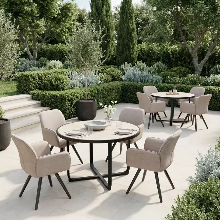Sieve Beige Upholstered Outdoor Swivel Dining Chair Set of 2