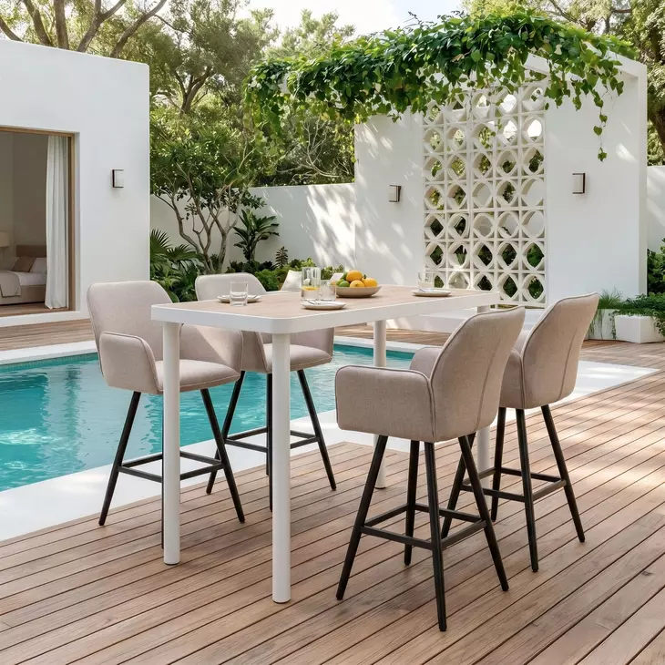 Sieve Beige Upholstered Outdoor Swivel Bar Stool