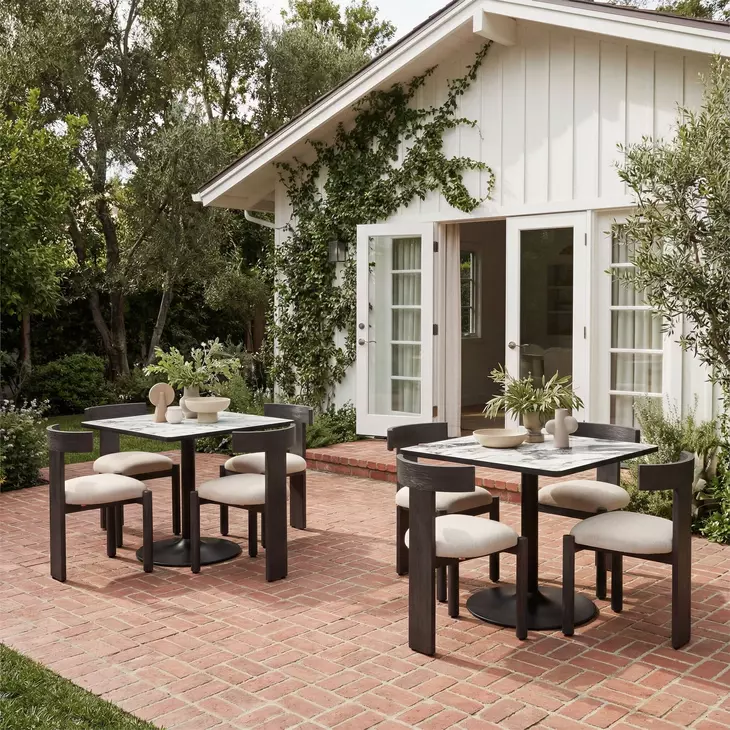 Caliza Gray and Black Outdoor 36" Square Glass Top Dining Table