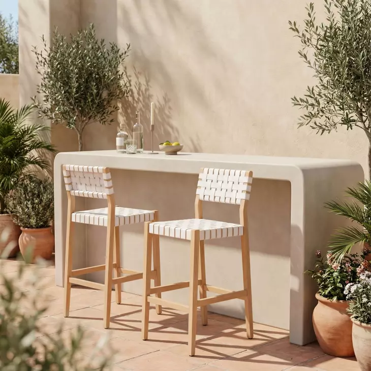 Mizuya White and Brown Outdoor Bar Stool