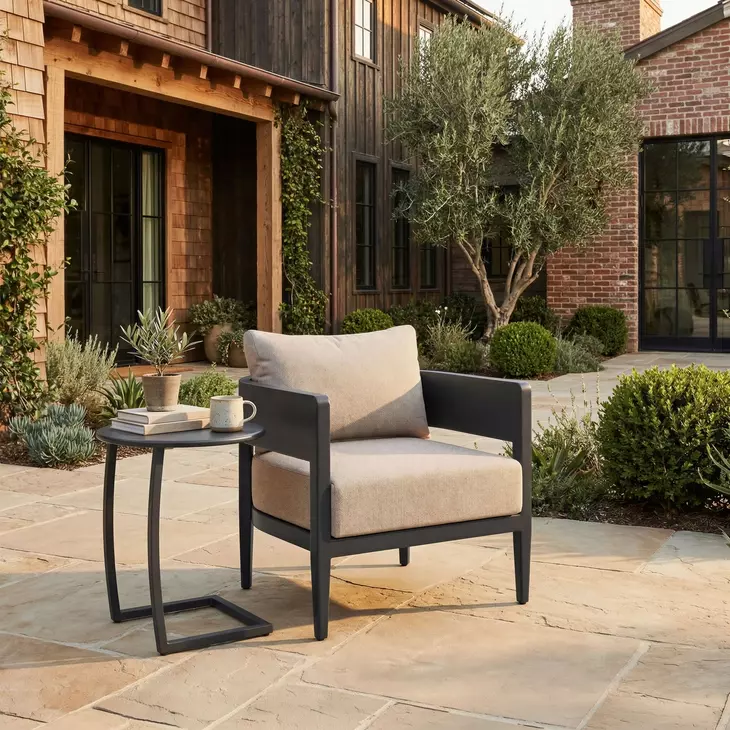 Foret Brown Upholstered Outdoor Arm Chair
