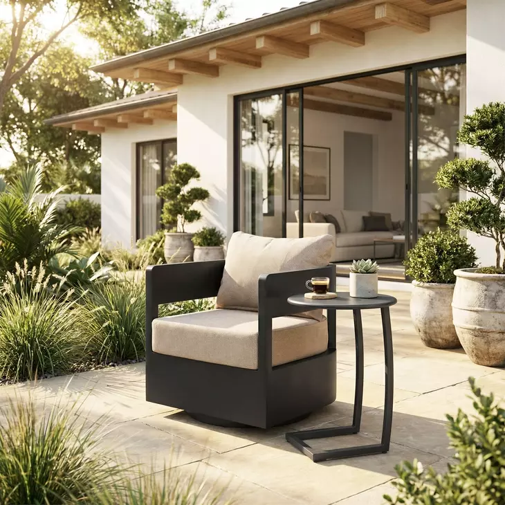 Foret Beige Upholstered Outdoor Swivel Accent Chair