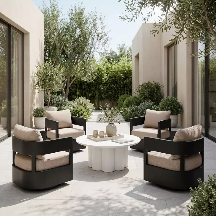 Foret Beige Upholstered Outdoor Swivel Accent Chair