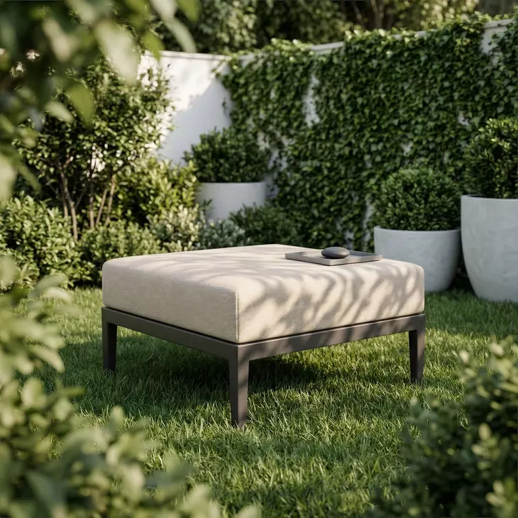 Foret Beige Upholstered Outdoor Square Ottoman