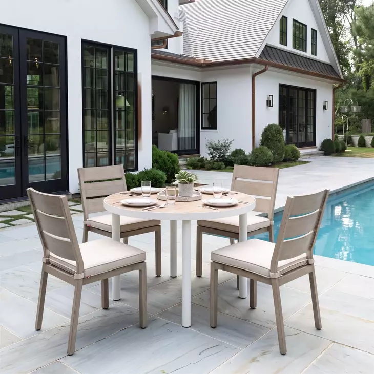 Reefline Gray Upholstered Outdoor Armless Dining Chair Set of 2