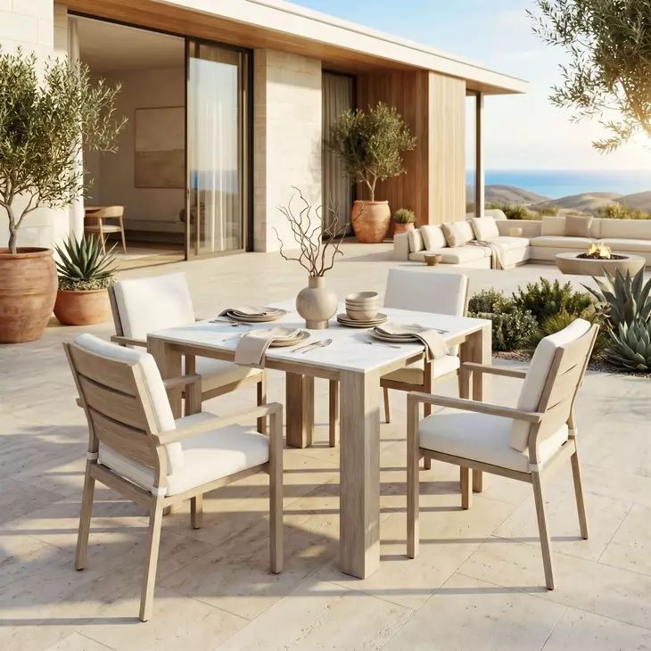 Leilani White and Brown Outdoor 42" Square Sintered Stone Top Dining Table