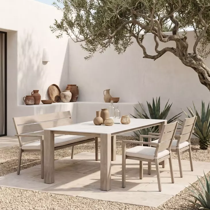 Reefline Gray Upholstered Outdoor Dining Bench Set of 2
