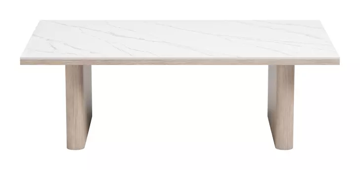 Seaborn White and Brown Outdoor Rectangular Sintered Stone Top Coffee Table