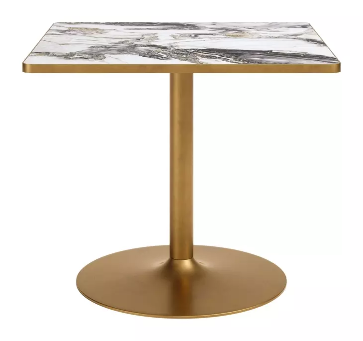 Caliza White and Gold Outdoor 36" Square Glass Top Dining Table