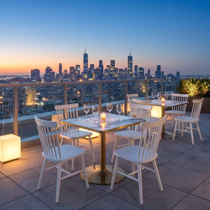 Caliza White and Gold Outdoor 36" Square Glass Top Dining Table
