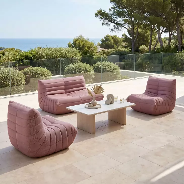 Seaborn White and Brown Outdoor Rectangular Sintered Stone Top Coffee Table