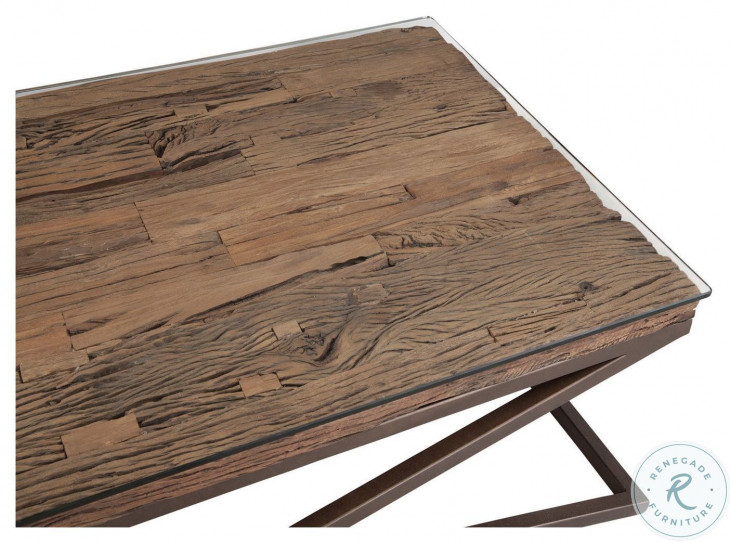 Cambria Bronze And Natural Reclaimed Wood Glass Top Cocktail Table From