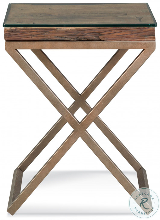 Cambria Bronze And Natural Reclaimed Wood Glass Top End Table From