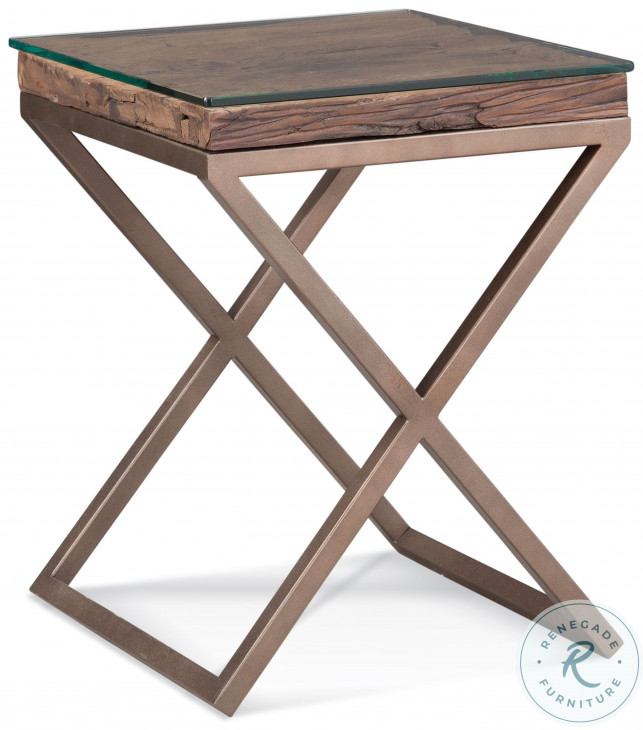 Cambria Bronze And Natural Reclaimed Wood Glass Top End Table From