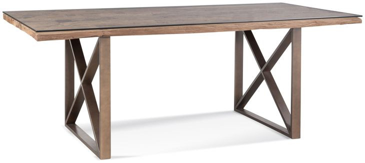 Cambria Bronze and Brown 79" Rectangular Glass Top Dining Table