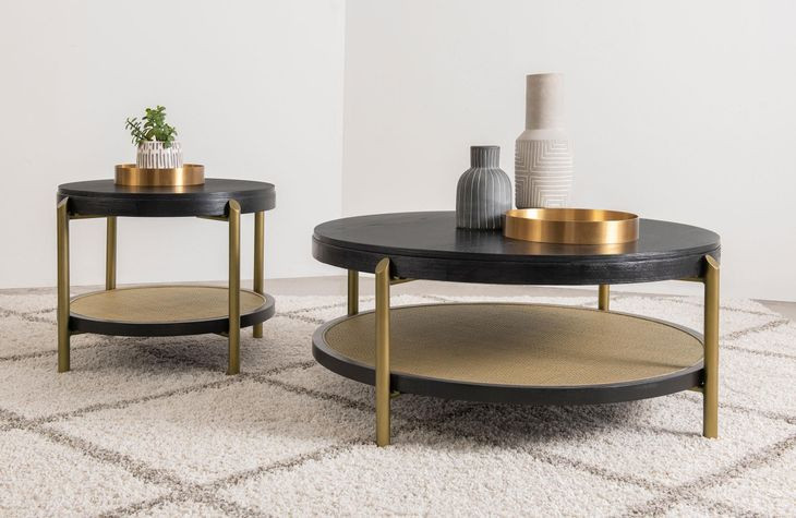 Arini Black and Aged Brass Round End Table