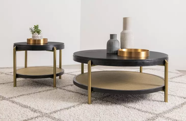 Arini Black and Aged Brass Round Coffee Table