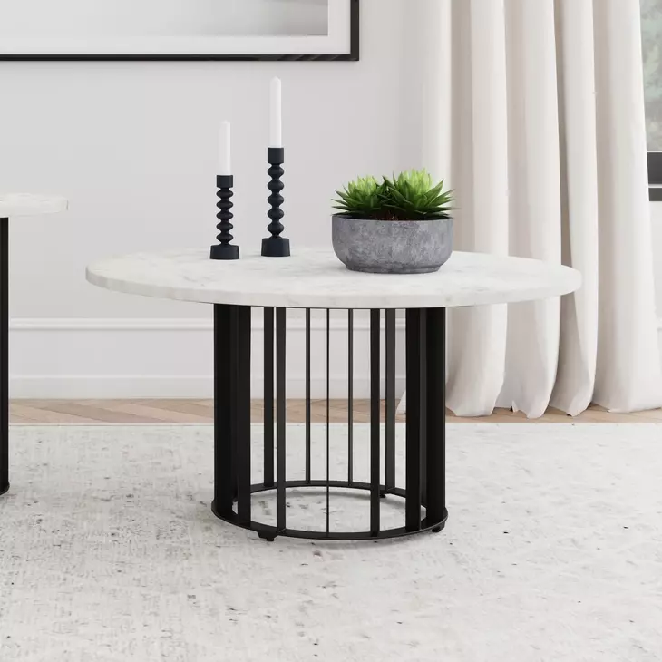 Haven Black and White Marble Top Round Coffee Table
