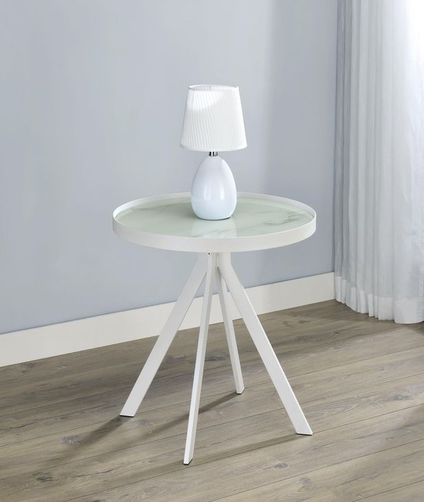 Briggs White Marble Printed Glass Top Round End Table