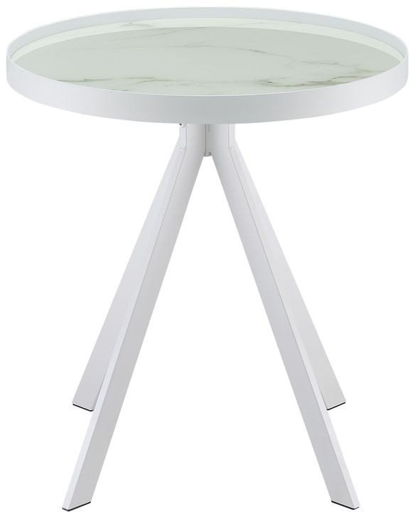 Briggs White Marble Printed Glass Top Round End Table