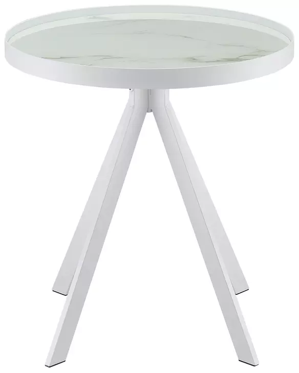 Briggs White Marble Printed Glass Top Round End Table