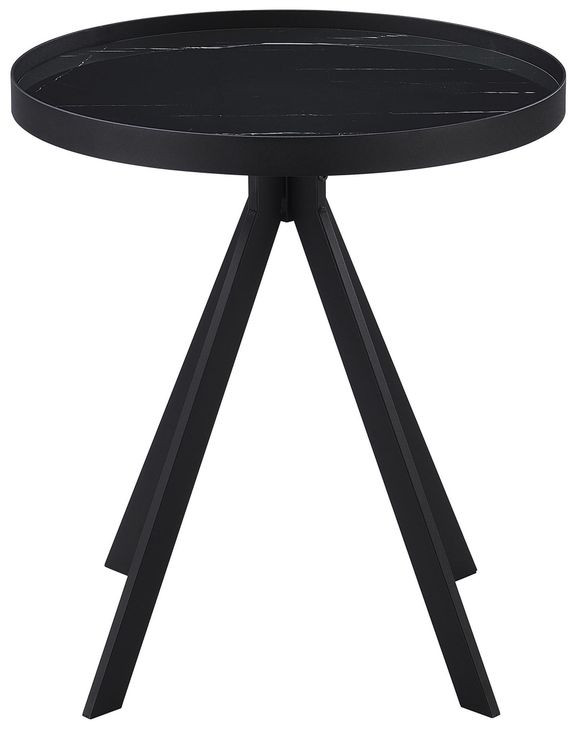 Briggs Black Marble Printed Glass Top Round End Table