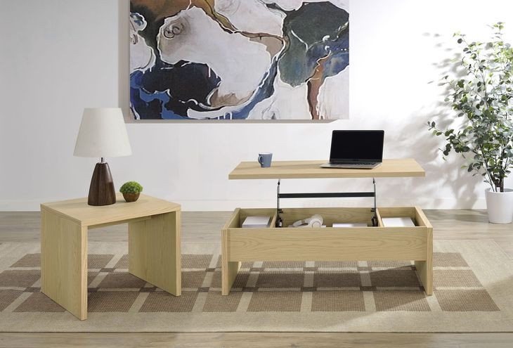 Canoga Light Oak Rectangular Lift Top Occassional Table Set