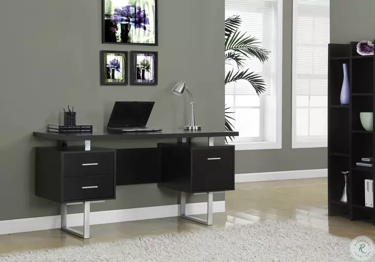 Cappuccino Hollow-Core/Silver Metal Office Desk