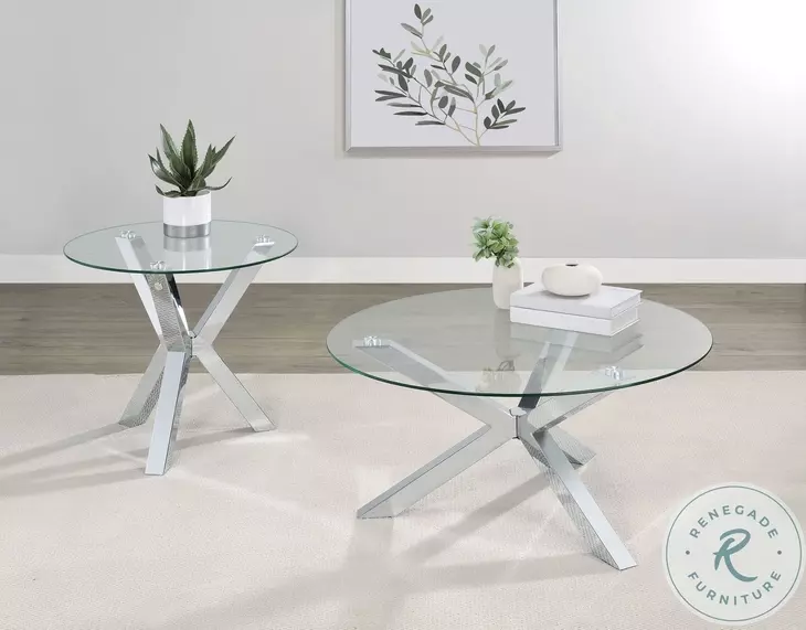 Kenzie Chrome Tempered Glass Top Round End Table