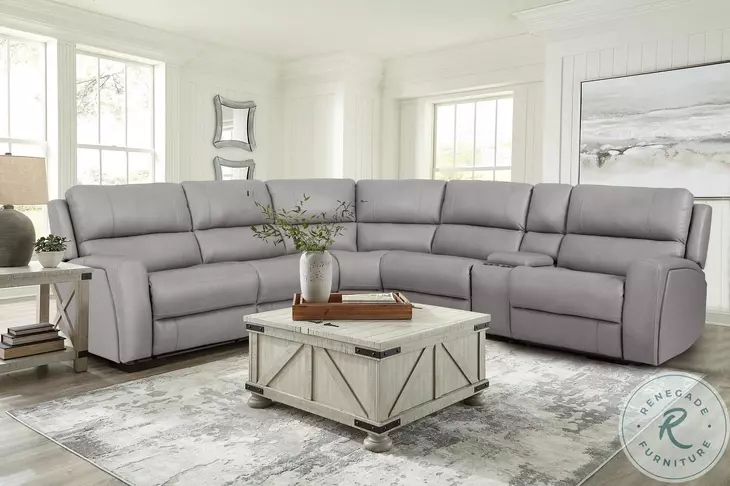 70815M Gray Leather 133" Power Reclining Sectional