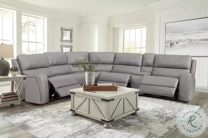 70815M Gray Leather 133" Power Reclining Sectional