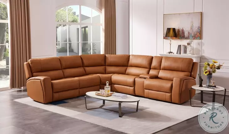 70815M Pumpkin Leather Power Reclining Sectional