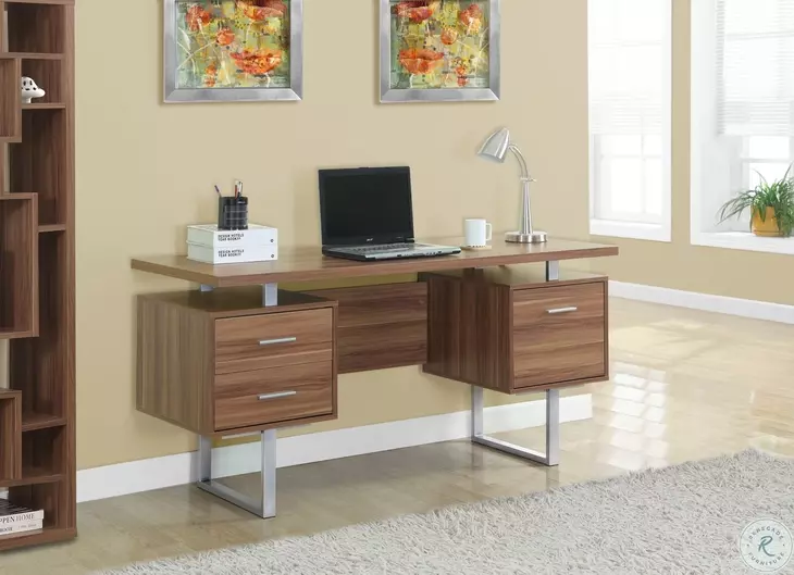 Walnut Hollow-Core/Silver Metal Office Desk