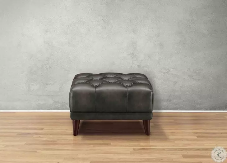 Trix Ash Leather Upholstered Rectangular Ottoman