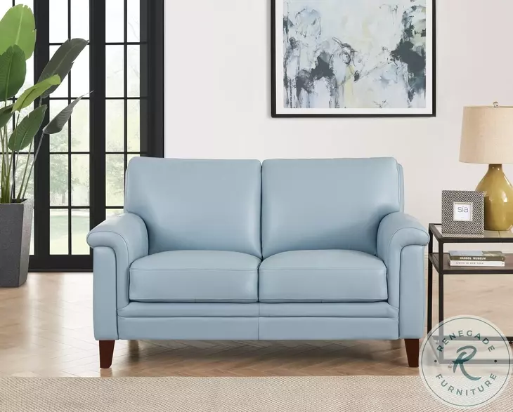 Wendover Spa Blue Top Grain Leather Loveseat