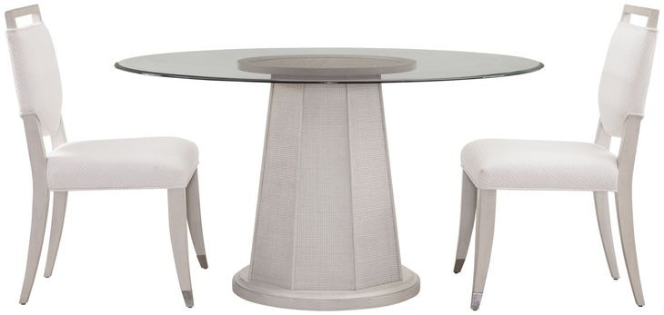 Korey White Wash Mindi 48" Round Glass Top Dining Table