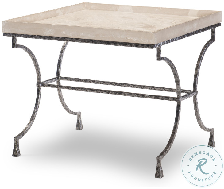 Cortez Desert Tan Scagliola And Blackened Chairside Table