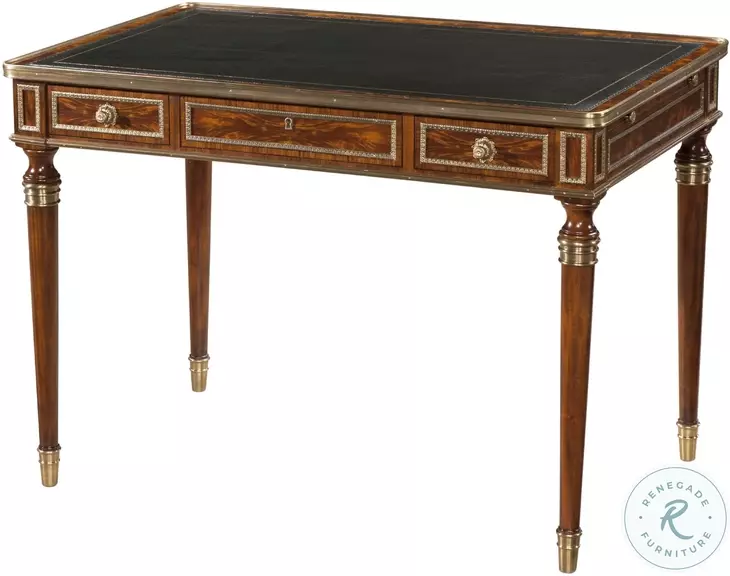 Tales from France Black And Blind Gold Tooling Ramsey Mahogany 43" Drawer Writing Table