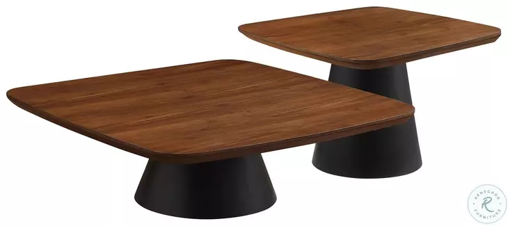 Eason Walnut And Black 2 Piece Coffee Table Set